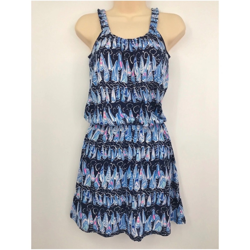 Lilly Pulitzer Women's Loro Romper Low Tide Navy Sails and Stripes Sz XS Skirt